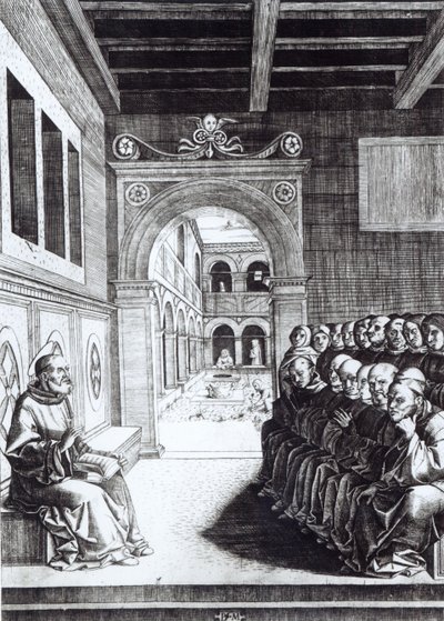 St. Benedictus predikend in het klooster door English School